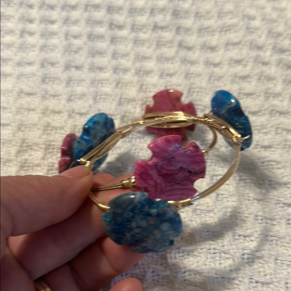 Pink and Blue Stone Gold Bracelet
